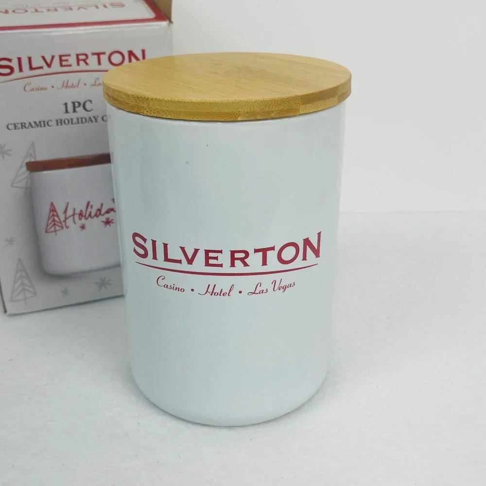 Silverton Casino Hotel Las Vegas Ceramic Holiday Canister White Red Wood Lid